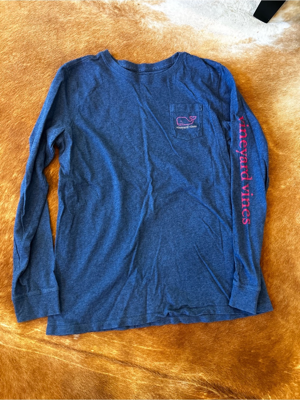Vineyard Vines Kids Long-Sleeve Navy Tee with Pink Logo